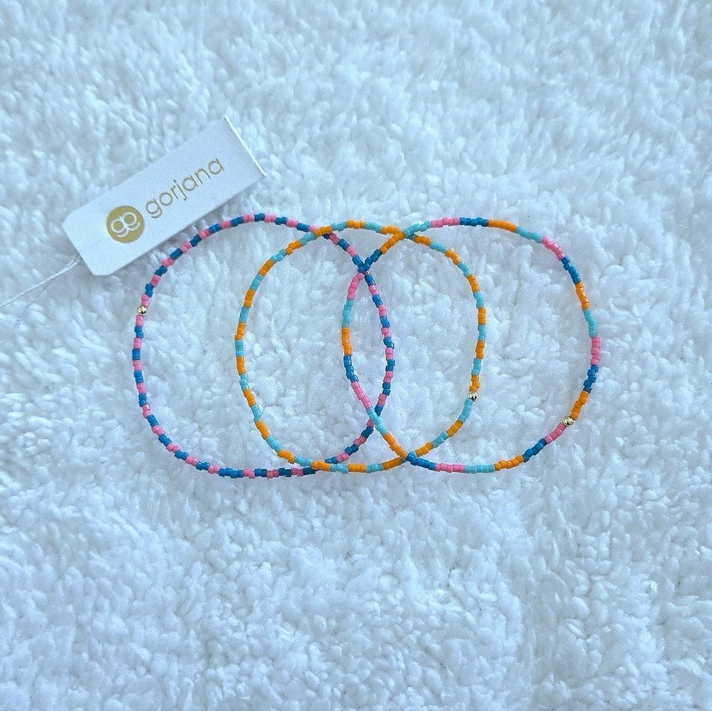 Gorjanaโ"Gigi Stripe" Glass๐ช Bead Stretch Bracelet Trio3๏ธโฃ (MIAMI) - NWT